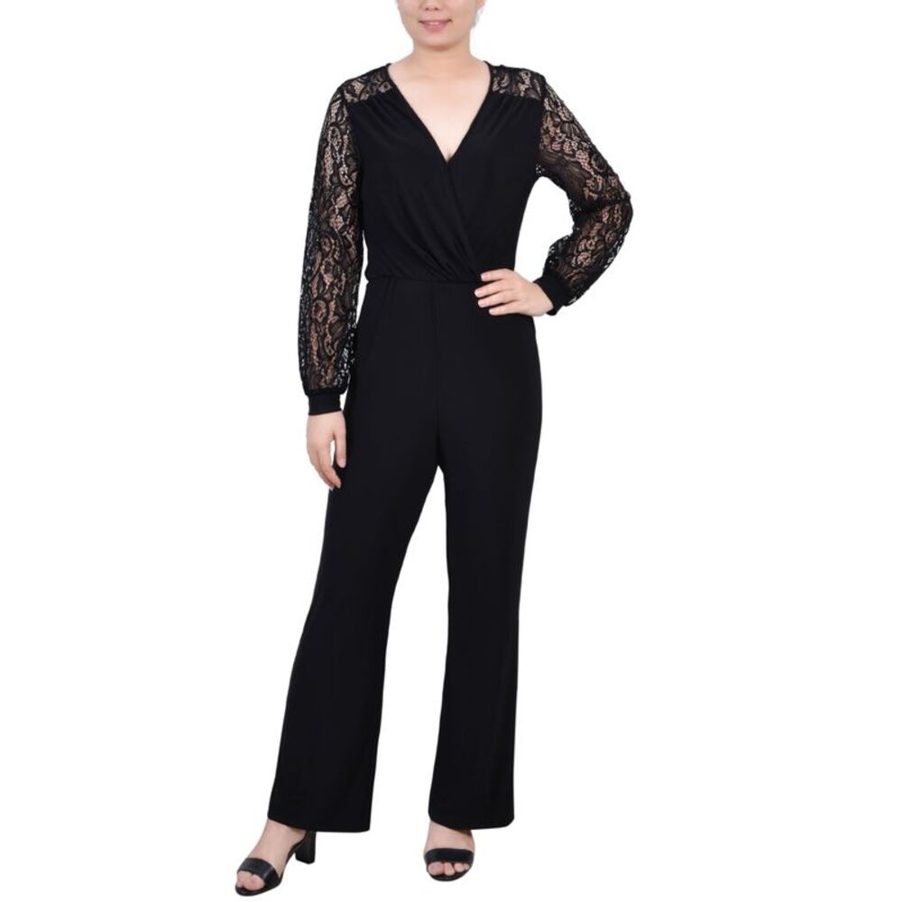 NY Collection Petite Jumpsuit with Lace Sleeve